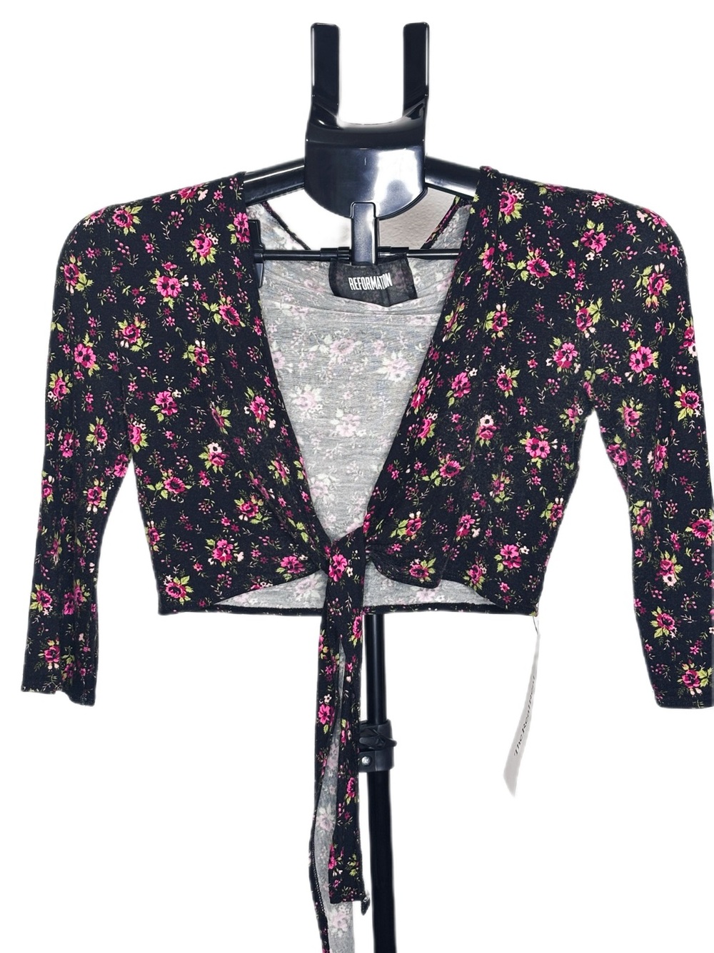 Reformation Floral Tie Front Long Sleeve Top S